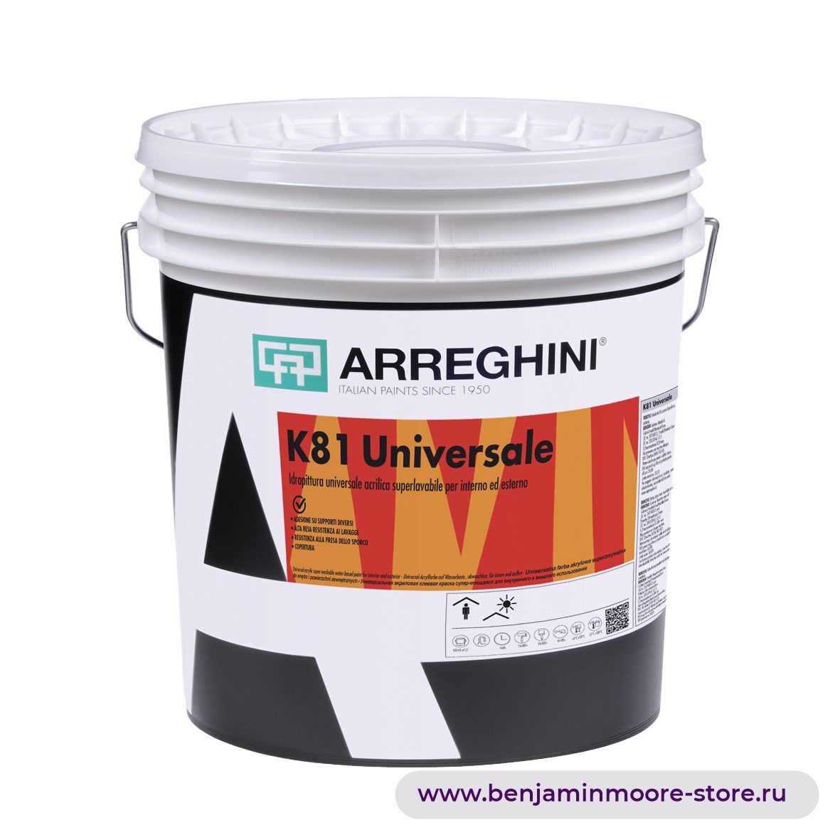 Arreghini K81 Universale универсальная акриловая клеевая краска супер-моющаяся для внутреннего и внешнего использования — фото | www.benjaminmoore-store.ru
