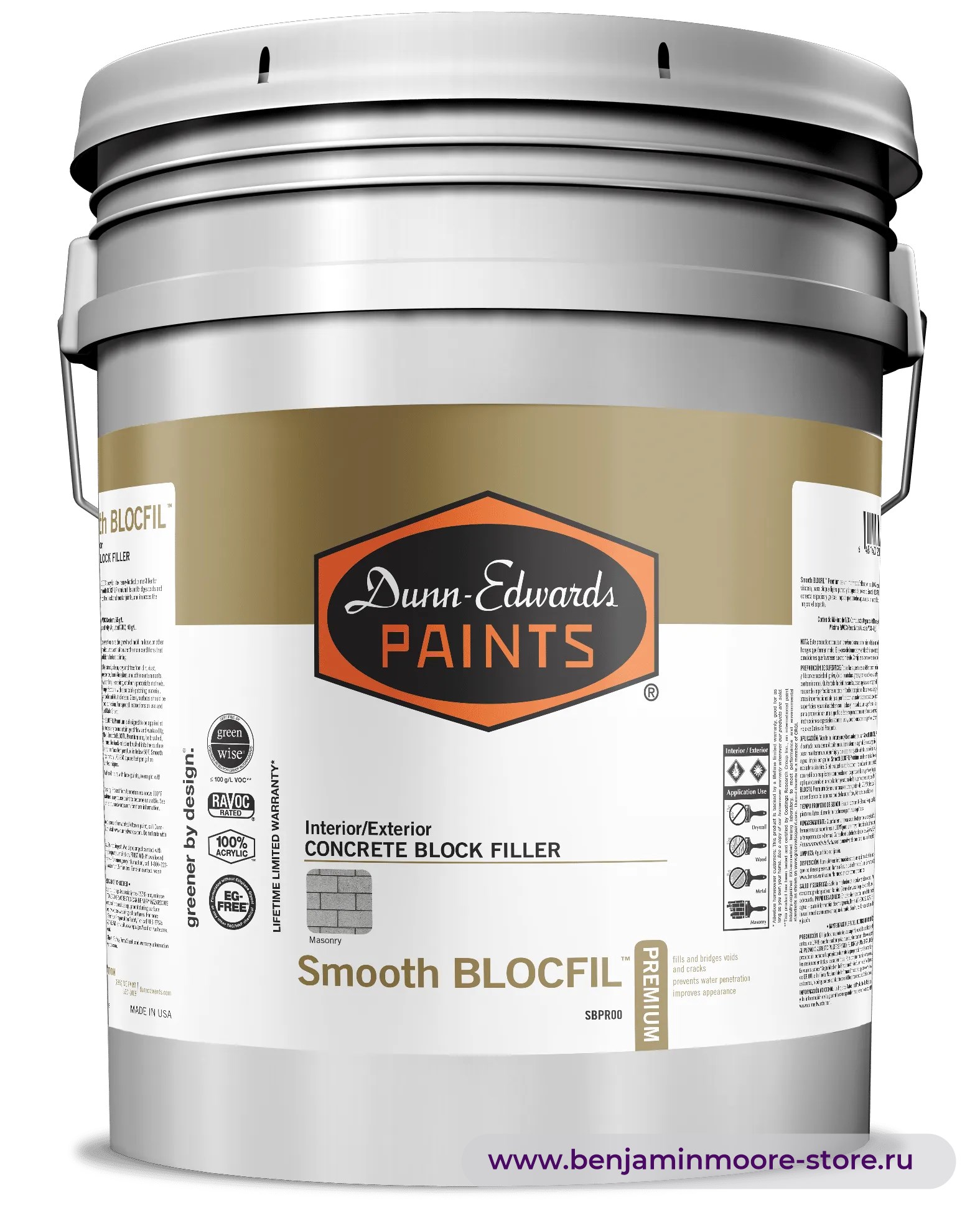 Грунтовка Dunn-Edwards Smooth BLOCFIL™ Premium SBPR00 / Данн-Эдвардс Смус Блокфил Премиум акриловый грунт-заполнитель для бетонных блоков, для внутренних и наружных работ — фото | www.benjaminmoore-store.ru
