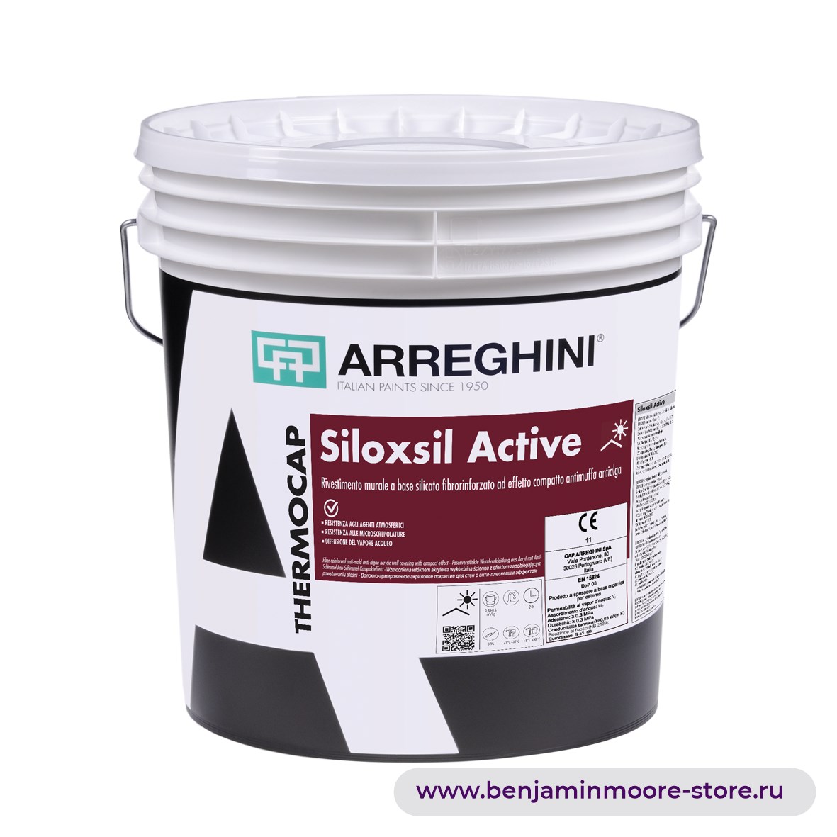 Arreghini Siloxsil Active стенное покрытие на основе силиката, укрепленное фиброй с компактным эффектом против плесени и водорослей — фото | www.benjaminmoore-store.ru