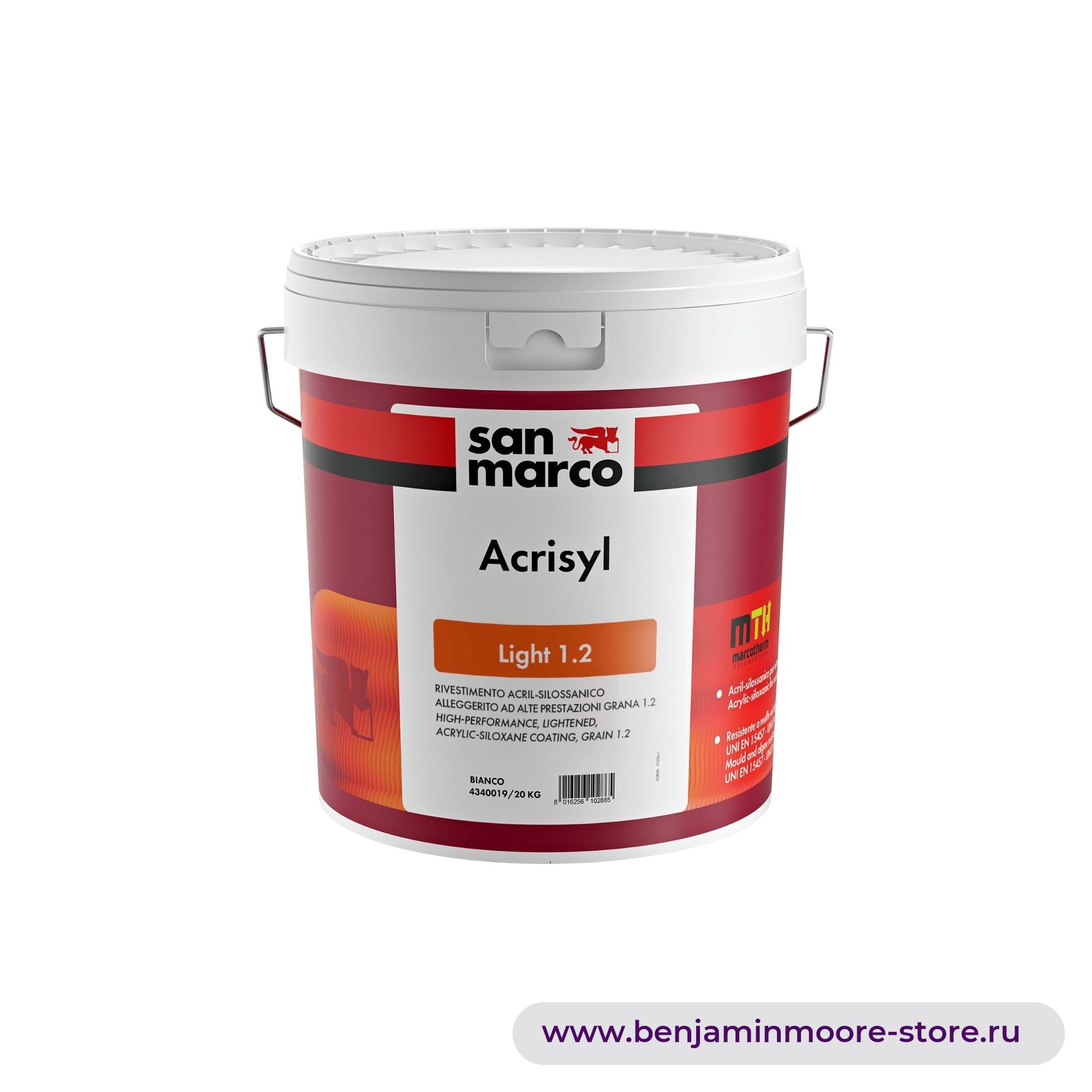 San Marco Acrisyl Kp 1,2 акрил-силоксановое покрытие для стен с уплотняющим эффектом против образования плесени и водорослей, зернистость 1,2 — фото | www.benjaminmoore-store.ru