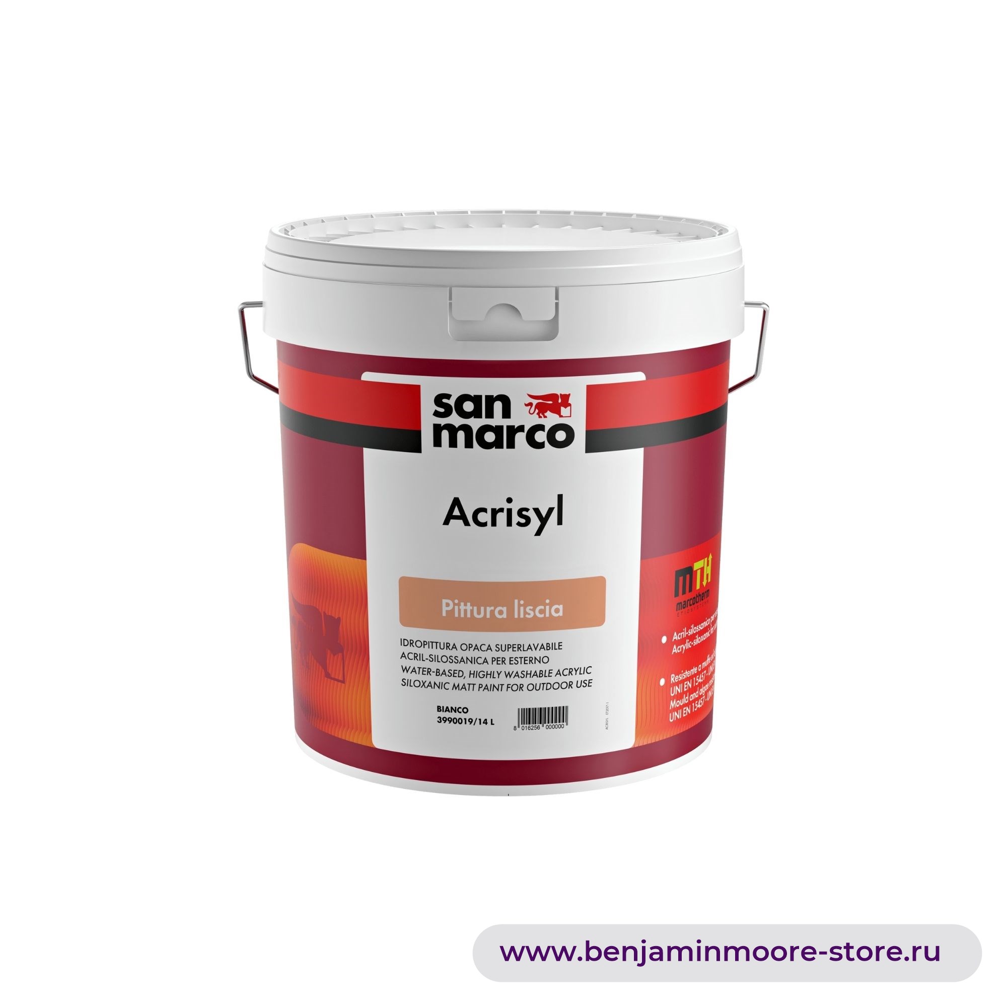 San Marco Acrisyl Pittura Liscia супермоющаяся акрил-силоксановая матовая краска на водной основе для наружных работ противоплесневая — фото | www.benjaminmoore-store.ru
