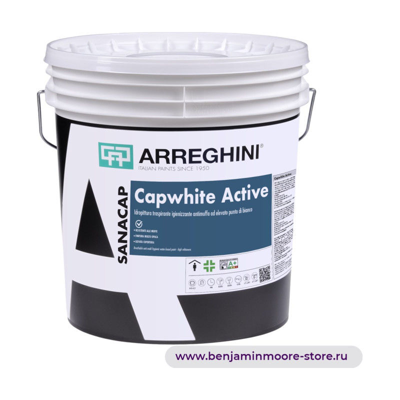 Arreghini Capwhite Active клеевая воздухопроницаемая краска против плесени с высокой степенью покрытия и концентрацией белого — фото | www.benjaminmoore-store.ru