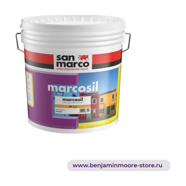 San Marco Marcosil Kp 1,2 минеральная штукатурка на основе силикатов с компактным эффектом мелкой зернистости - защита от плесени и водорослей. размер гранул: 1,2 — фото | www.benjaminmoore-store.ru