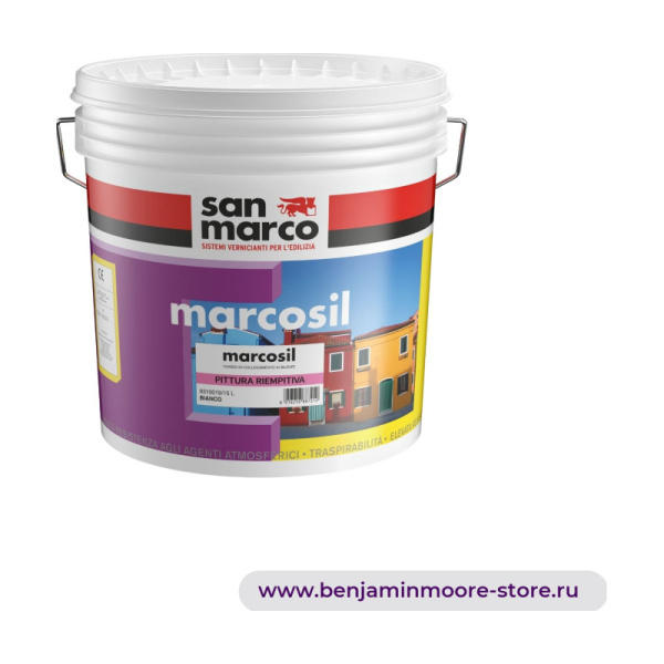 San Marco Marcosil Pittura Riempitiva силикатная заполняющая краска для наружных работ — фото | www.benjaminmoore-store.ru