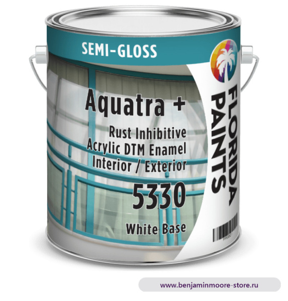 Эмаль Florida Paints Aquatra+ DTM Enamel Semi-Gloss 5330 / Флорида Пэйнтс 5330 полуглянцевая эмаль для внутренних и наружных работ