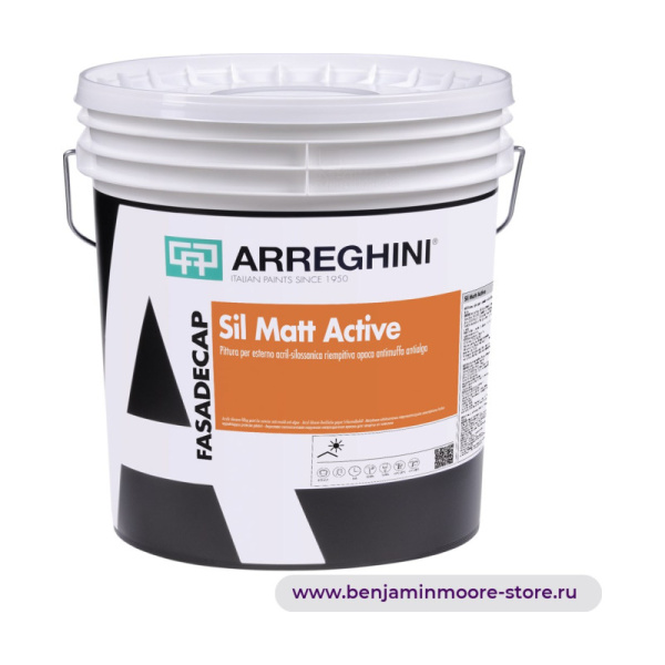 Arreghini Sil Matt Active acrylic-siloxane anti-mould, anti-algae exterior filling paint — фото | www.benjaminmoore-store.ru