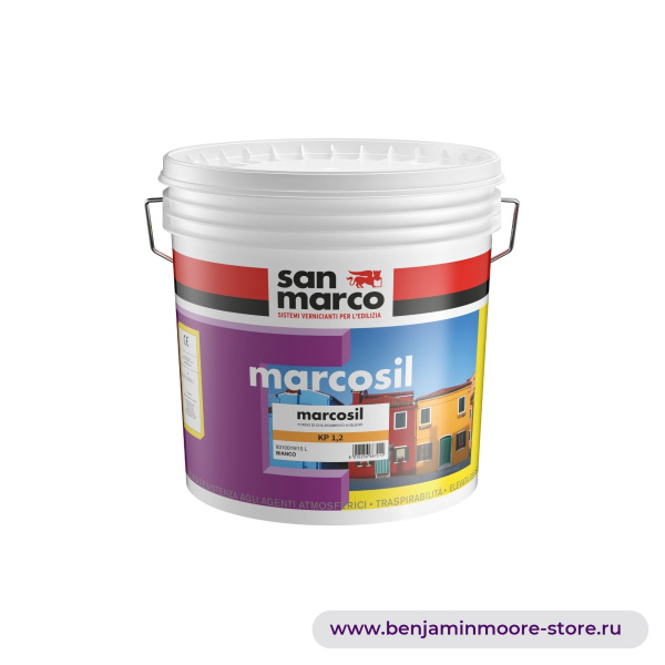 San Marco Marcosil Kp 1,2 минеральная штукатурка на основе силикатов с компактным эффектом мелкой зернистости - защита от плесени и водорослей. размер гранул: 1,2 — фото | www.benjaminmoore-store.ru