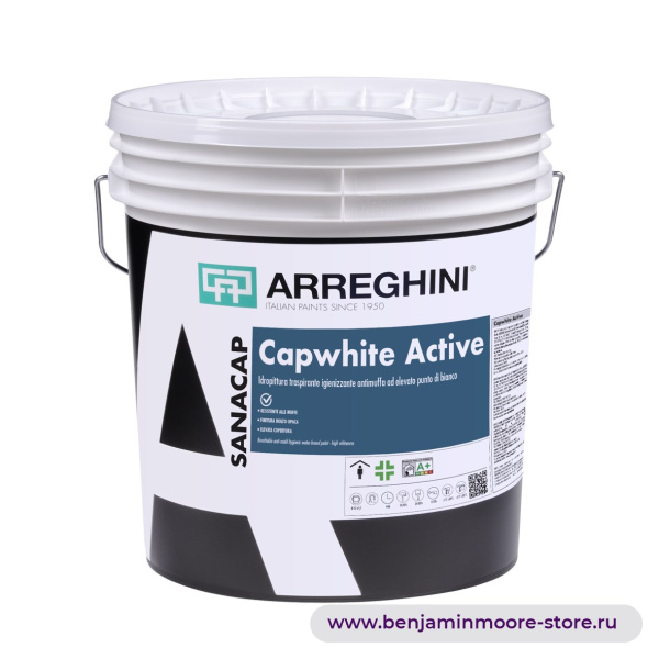 Arreghini Capwhite Active клеевая воздухопроницаемая краска против плесени с высокой степенью покрытия и концентрацией белого — фото | www.benjaminmoore-store.ru
