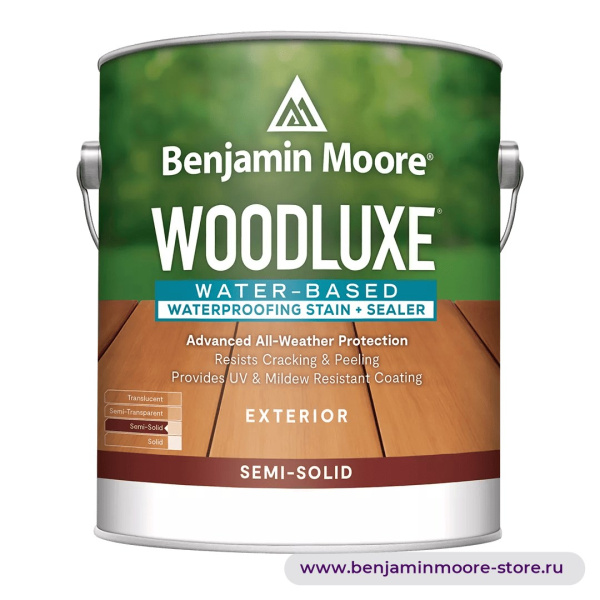 Benjamin Moore 0693 WoodLuxe® Water-Based Semi-Solid полукроющая пропитка-герметик для наружных работ — фото | www.benjaminmoore-store.ru