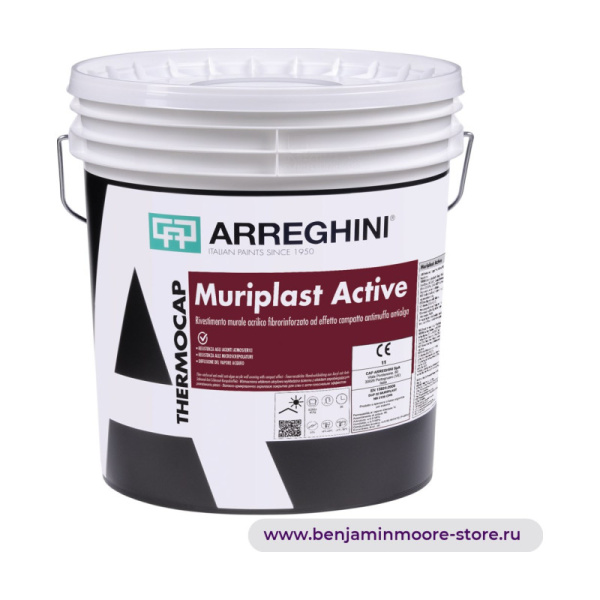 Arreghini Muriplast Active акриловое покрытие для стен усиленное фиброй и с компаткным эффектом против водорослей и плесени — фото | www.benjaminmoore-store.ru